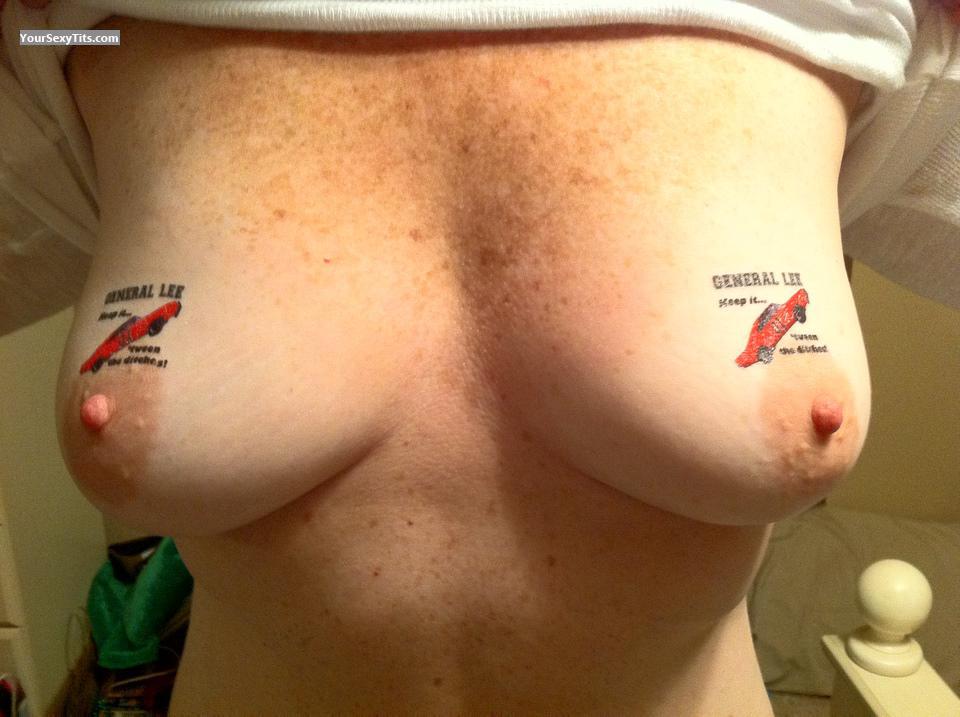 Tit Flash: Wife's Medium Tits - Jersey Bell from United States
